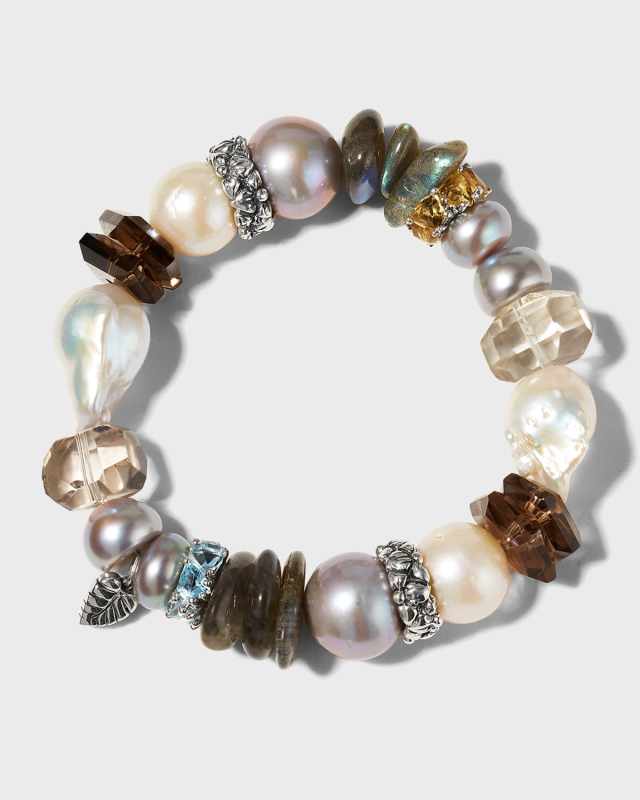 Multi-Gemstone, Labradorite and Pearl Stretch Bracelet, Siz